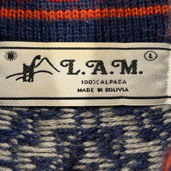 L.A.M 100% Alpaca Made in Bolivia Geometric Pattern Sweater Cardigan Sz Large - Picture 3 of 16